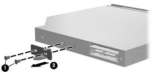 7. Remove the optical drive bracket (2). Reverse this procedure to reassemble and install an optical drive. Fan The spare part number for the fan that is used in all models is 605791-001.