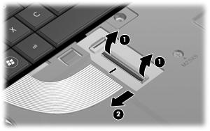 4. Rest the keyboard on its edge and slide the keyboard back toward the display then, release the ZIF connector (1) to which the keyboard cable is attached, and