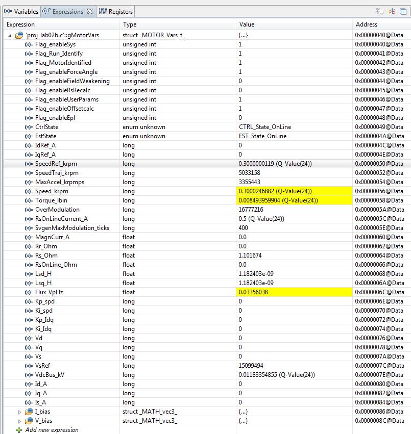 Figure 12 Exressions window in CCS debug view