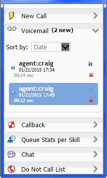 Personal Voicemail Messages When you receive voicemail messages, the Voicemail tab appears below the New Call and Incoming Voicemail tabs, as shown in the figure below.
