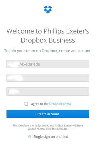 The setup process will determine if you already have a Dropbox account associated with an Exeter email address, and if so, you'll be given a choice to move those contents to your Phillips Exeter