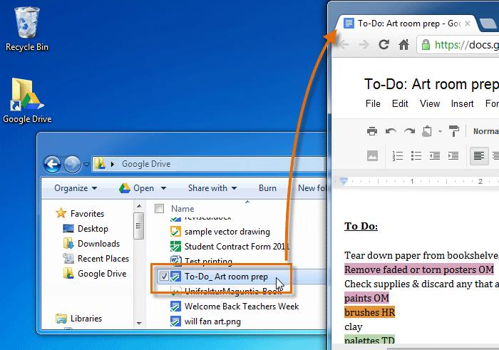 Opening a Google Docs file from the Google Drive folder If you have Microsoft Office installed on your computer, any MS Office files (like.doc,.xls, or.