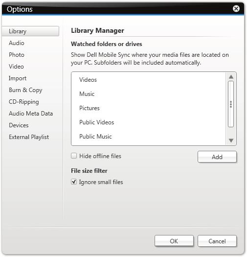 Library Management and Options Some of the features mentioned here are only available with Dell Mobile Sync Premium version installed on your computer.