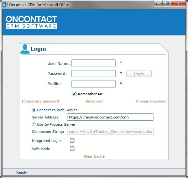 Installation and Setup 1. Close the Outlook application. 2. In the OnContact CRM application, click the Options button in the upper-right corner, and select Install. 3.