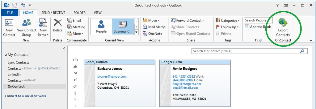 Mass Export of Contacts from Outlook to OnContact You can select multiple Outlook contacts exported