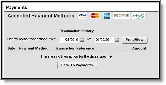 Image 19: Transaction History on the Payments tab Food Service See the Portal Payments articles for additional information about Managing Payment Information and Making a Payment Online.
