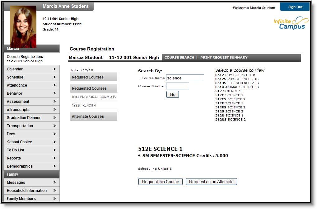Image 24: Registration Any required courses are already listed in the Required Courses section. This list cannot be modified by the user.