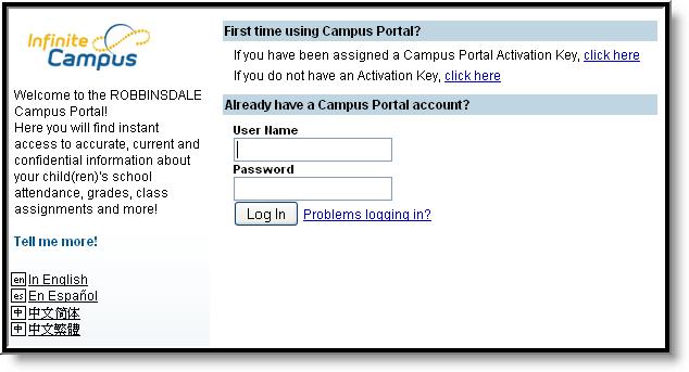 with a web application name of ICCampus and a district name of ICCSS would have a portal address of: < https://campus.iccampus.k12.state.us/campus/portal/iccss.jsp_>.