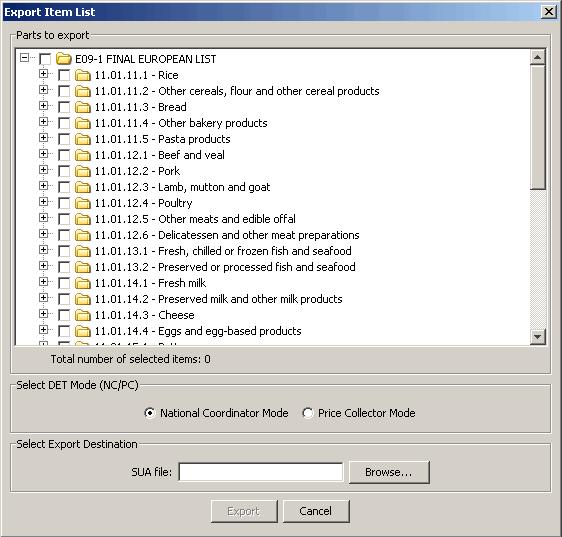 3.2. Export SUA files for the price collectors (affects only national coordinators) Here you see how you can start the list export.