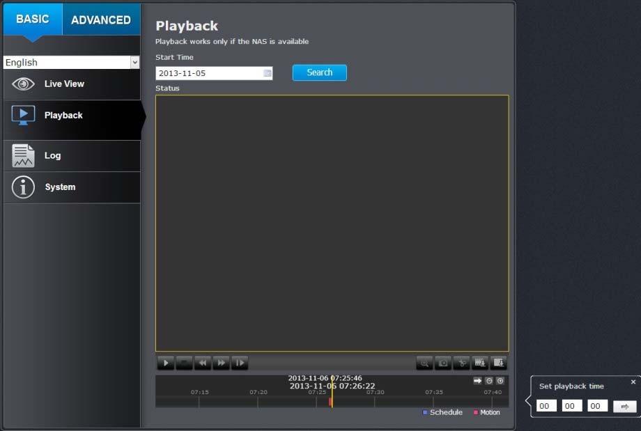 Playback You can playback the video recording on the network storage and download the video clip and snapshots to your local computer.