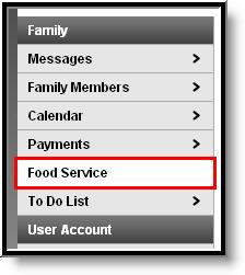 Image 1: Food Service Tab The Food Service link will not appear to all users, as it depends on specific school operations and settings.