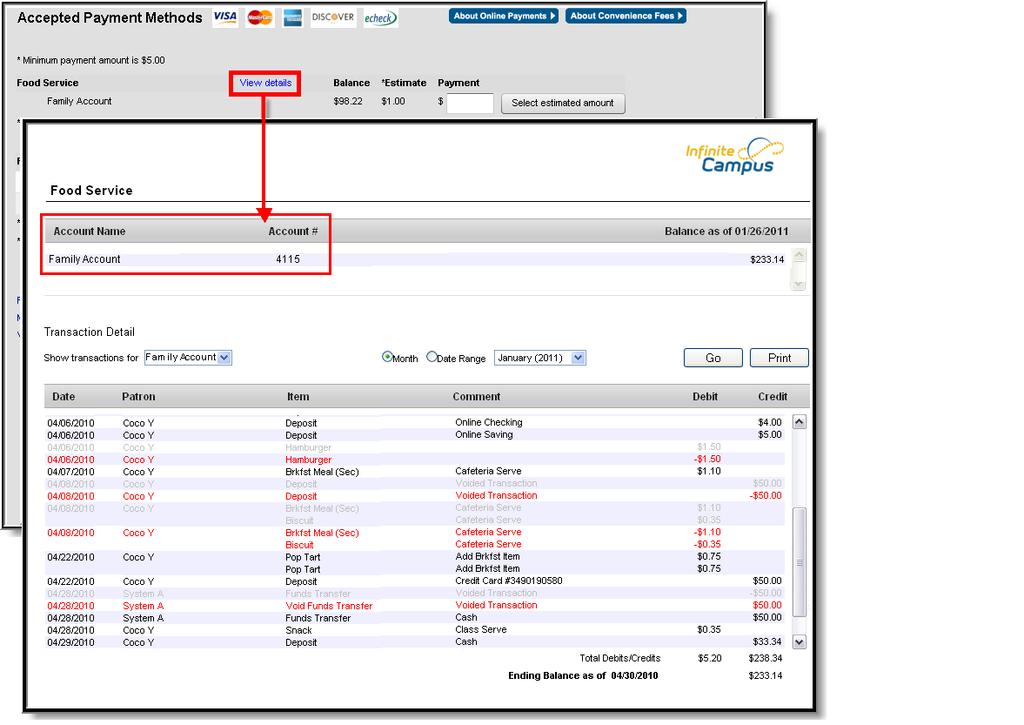 The Show Transactions for field allows Portal users to view the full "Family Account" details, or only view transactions attributed to a specific patron.