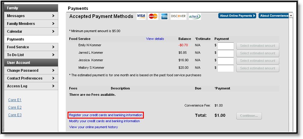Image 2: Registering a Payment Method Registering Checking Information Users have the ability to register and make