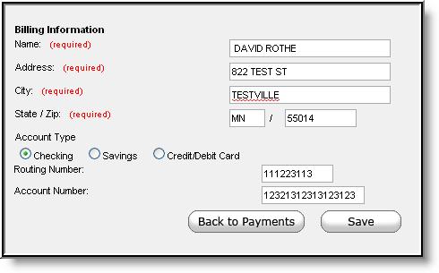 Image 3: Registering a Checking Account Payment Method Enter all required Billing Information as well as the checking