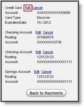 Image 10: Modifying a Registered Payment Method Once selected, users are directed to a new screen displaying all registered payment methods.