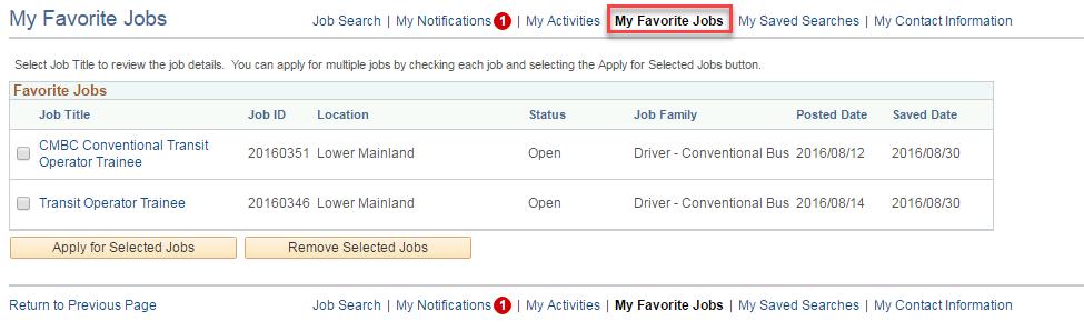 You can mark jobs as favorites by clicking on the star to keep track of jobs that you are interested in.