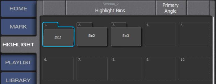 Highlights Creating a new Highlight bin 1. On the HIGHLIGHT screen, double tap the Bin title tab. The Bins page opens, displaying a collection of folders representing bins. 2.