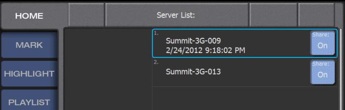 ShareFlex 2. From the server list, select ON to enable ShareFlex sharing on K2 Summit systems. Using ShareFlex with record trains 1. Select P1 or P2 while Live recording on a local K2 Summit system.