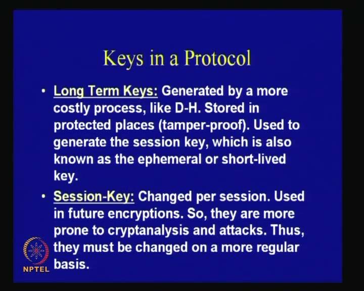 (Refer Slide Time: 02:07) So, the first thing is that, what are the keys which exist in a protocol.