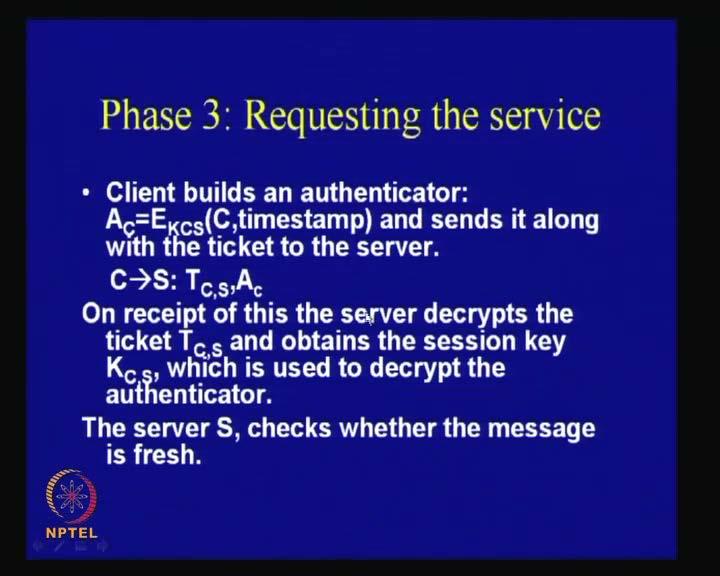 (Refer Slide Time: 40:12) So, therefore, you can immediately understand that, whether, the authenticator also has a time stamp.