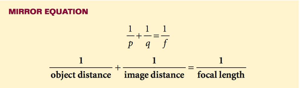 MIRROR EQUATION The following equation relates object distance, p or d 0, image