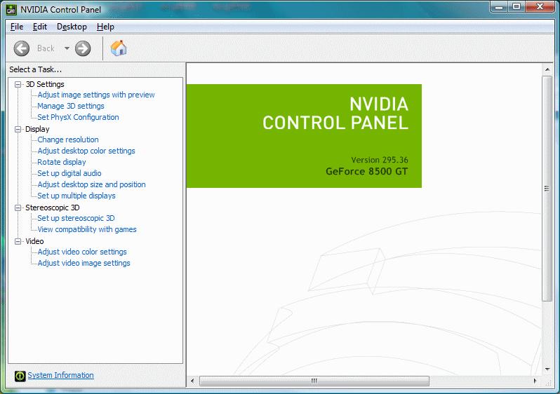 Chapter 02 : Understanding the NVIDIA Control Panel. Tool Bar Menu Bar Select a Task Pane Control Panel Main Task Area Figure 2.