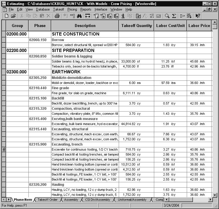 Some Basic Concepts Section 2 9 View Estimate Information The spreadsheet window is the primary place where you view estimate information.