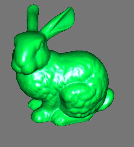 Figure 8. Voronoi Area, Gaussian curvature. Figure 9.Original bunny before smoothing. Figure 10. Smoothed bunny after many iterations.