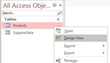 4. In Access create a Product Table and add Data Types and Field Properties i.