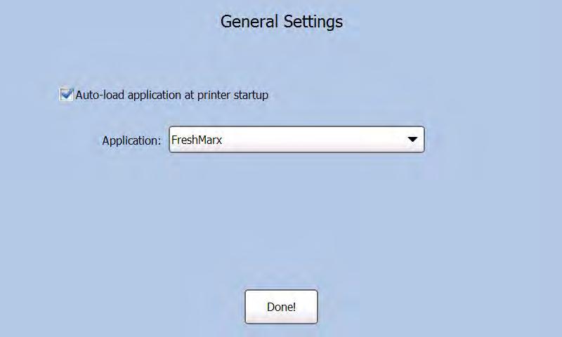 Setting the Auto- Start Application The default auto-start application is FreshMarx. Select a different application using the PMA General Settings screen. 1.