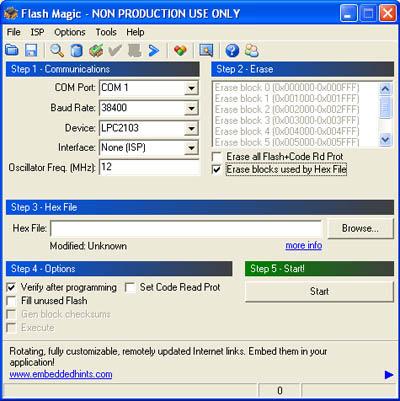 FLASH MAGIC If you don t want the LPC2000 Flash Utility, you may consider Flash Magic which can be obtained from the web site http://www.flashmagictool.com/.