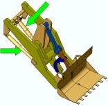 Figure 2. Connected components from the wheel-loader library, forming a wheel-loader lifting unit model. In Figure 3 below the complete wheel loader lifting mechanism is shown in a 3D visualization.