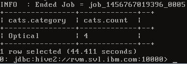 hive> FROM( SELECT category, count(*) as count FROM products GROUP BY category) cats SELECT * WHERE cats.