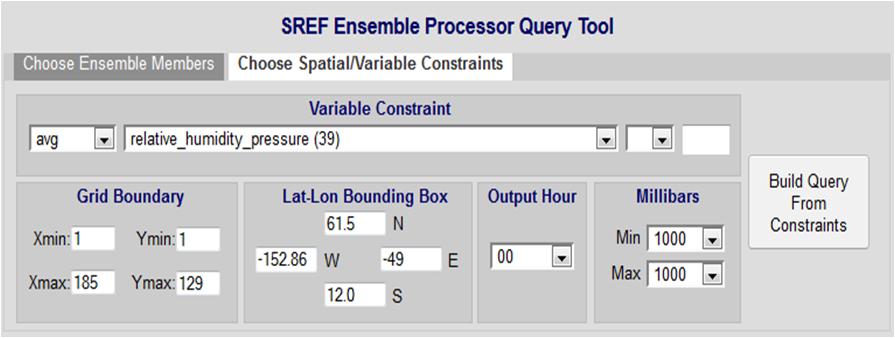 SREF Query Tool -2 Next the user can select an optional aggregate function (like a mean or standard deviation) The user selects a variable and an