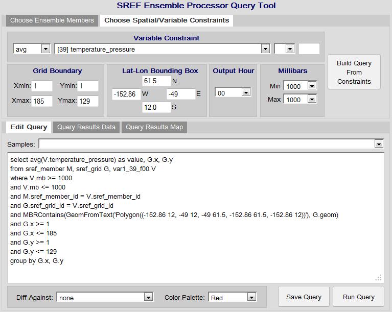 SREF Query Tool -5 This query returns the ensemble mean temperature for all 21