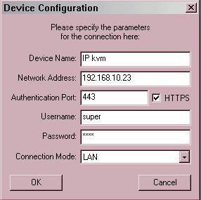 Network Address: Enter an IP address the KVM-9000 uses. Authentication Port: This is a fixed number 443.
