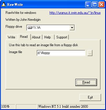 Creating an Image Creating a Floppy Image MS Windows You can use the tool Raw Write for Windows. You can get the RawWrite software from the website http://www.chrysocome.net/rawwrite.