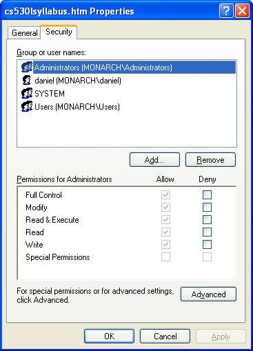 Windows Authorization Windows has a different form of authorization, depending on the network workgroups small networks Each client must specify his/her own authorization Local Security