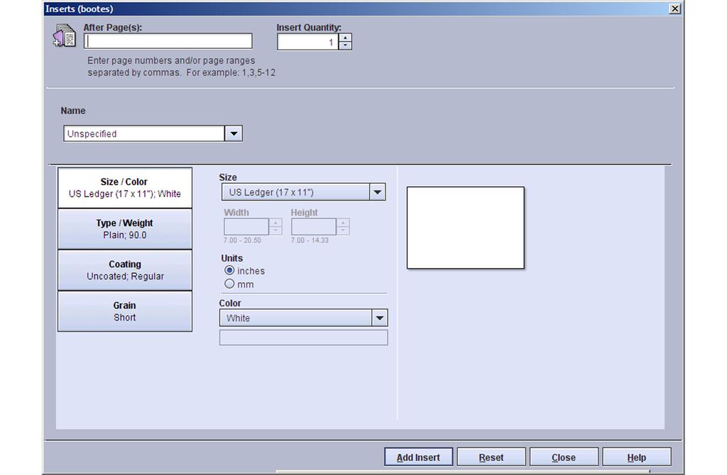 Common features Figure 3: After Page(s) box for insert page ranges After you select the Add Insert button, each exception or exception range is added to the Special Pages tab, where you can work with