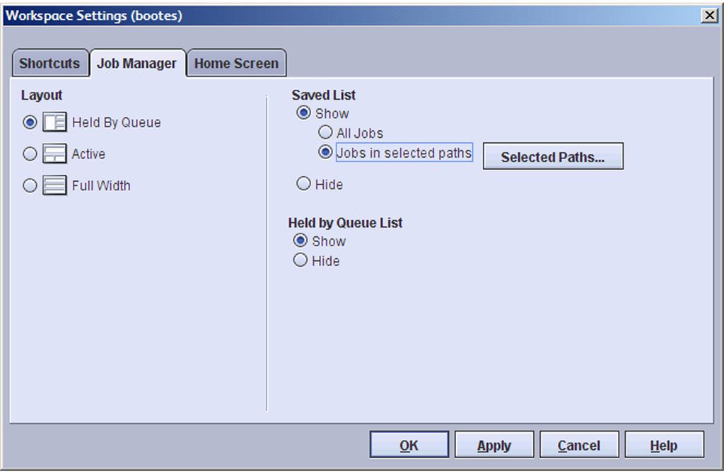 FreeFlow Print Server Common features Using the Saved Jobs List - Select Paths window 1.
