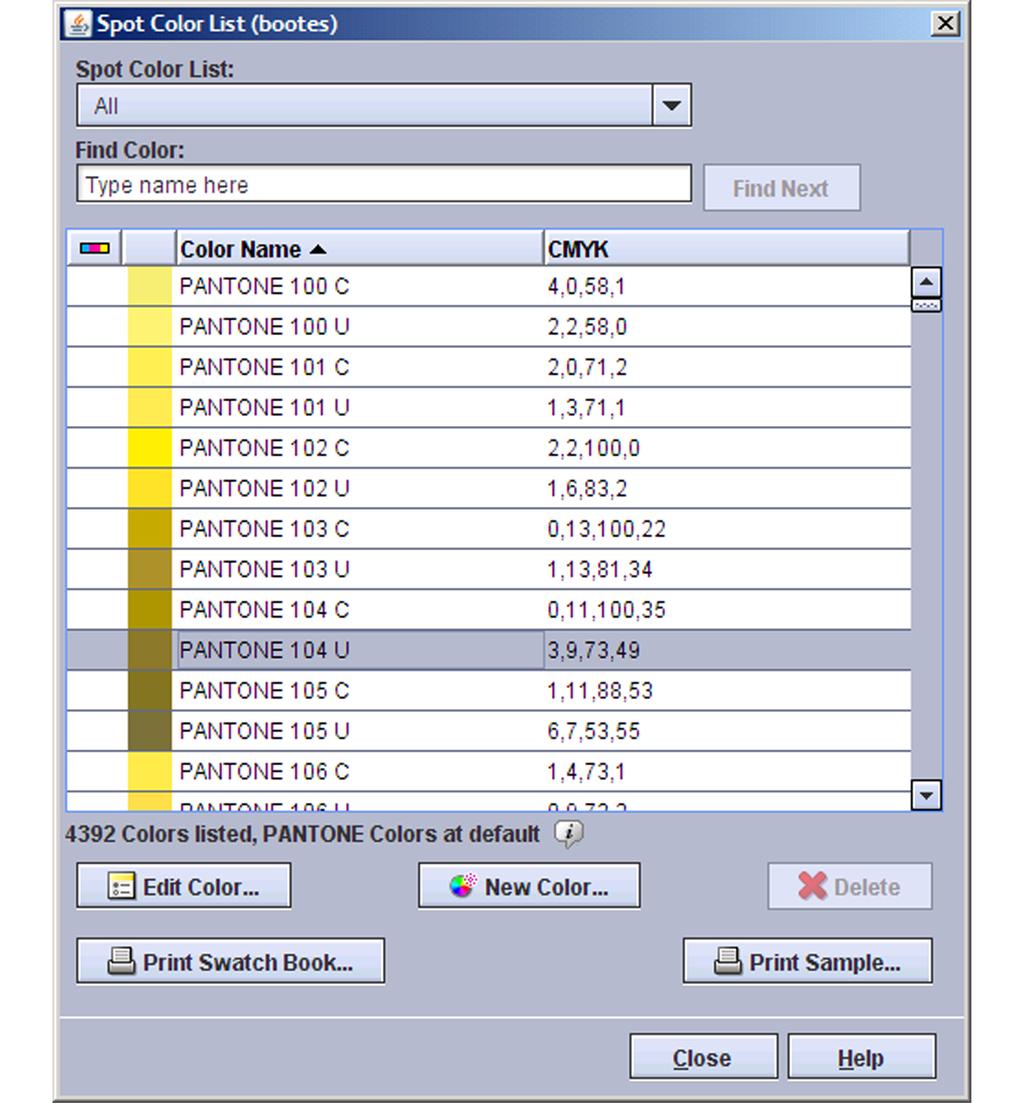FreeFlow Print Server You can access functions to manage spot colors by right-clicking any spot color, or by selecting a color in the list and then using the buttons in the Spot Color List window.