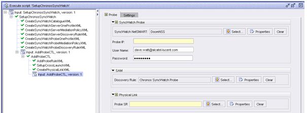 To execute the SyncWatch script bundle Figure 11 Execute script form 8 Configure the parameters: Probe IP enter the IP address by which the NFM-P communicates with the SyncWatch Probe User Name