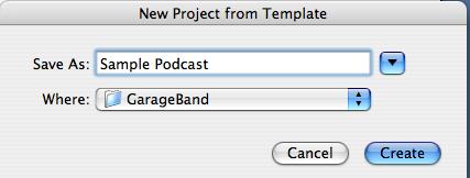 save your podcast in your Student>Music>Garage Band Folder ) The Garage Band Interface will now appear (see