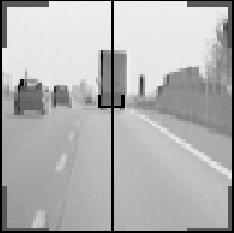 (a) (b) (c) Figure 7: Detection of the lower part of the bounding box: (a) original image with superimposed results; (b) edges; (c) localization of the two lower corners.