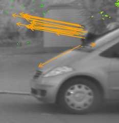 It can be seen, that this rich information helps to detect the moving pedestrian and provides a first prediction of its movement at the same time.
