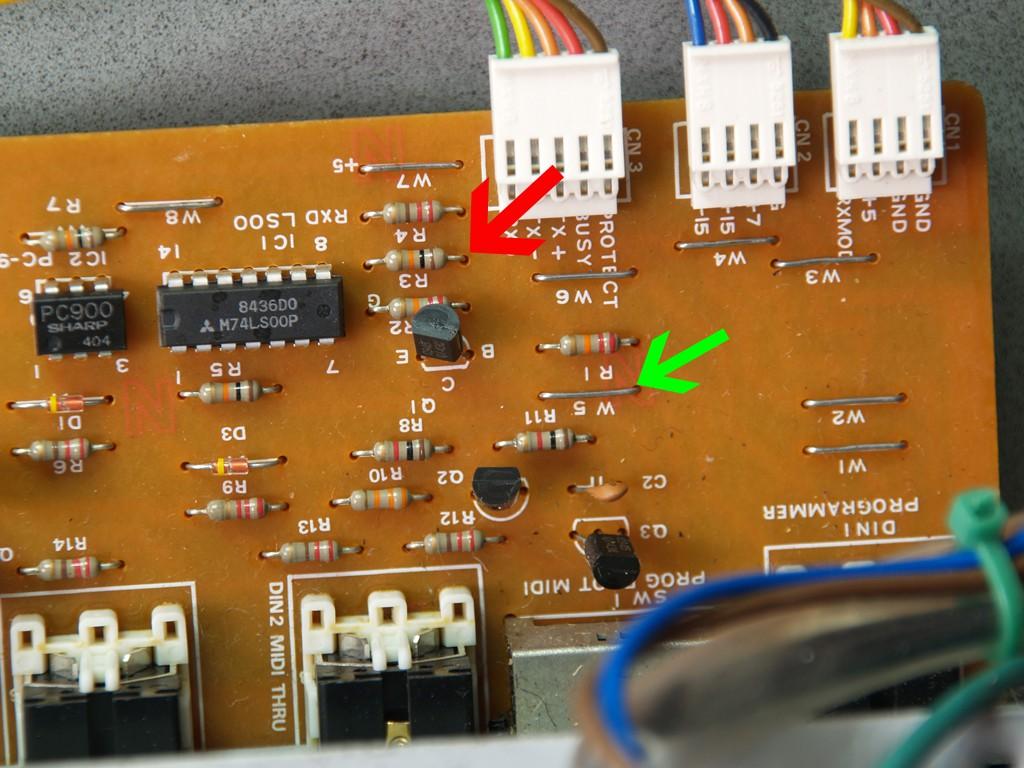 35 Step 8) A link needs be cut or removed on the Midi board to allow the midi to work when the memory protect is on.