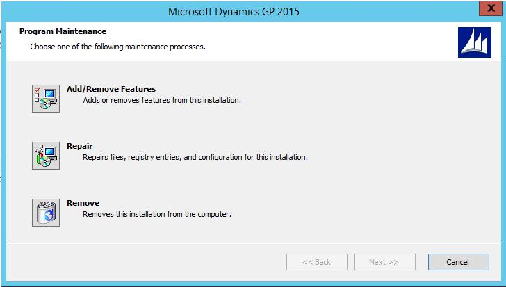 CHAPTER 8 INSTALLING ADDITIONAL COMPONENTS Open the Control Panel > Programs and Features or Uninstall a program. Select Microsoft Dynamics GP 2015.