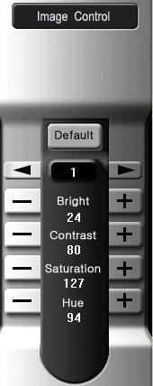 The following controls open when the Image Control button is clicked. The number in the center indicates the camera being controlled.