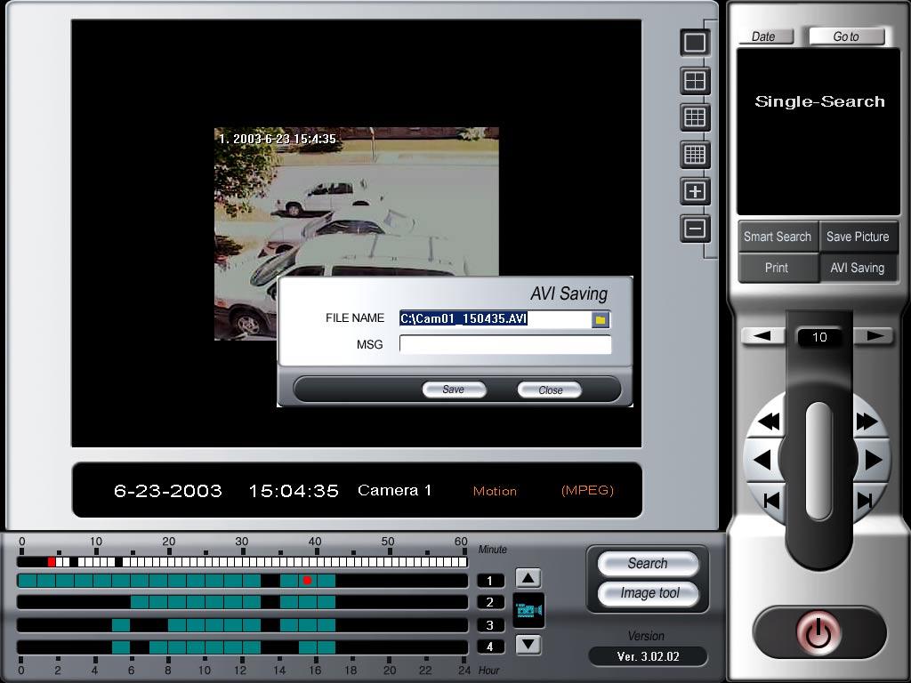 5-3-2. AVI Saving Click on the AVI Saving button and the following screen will appear. AVI is a universal format of video playback that can be viewed on any computer using standard Media Players.