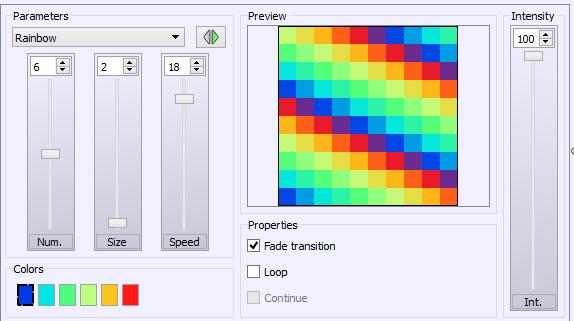 SEQUENCER EFFECT Direction selector Effect selector The Sequencer effect creates sequences of linear colors. It has several types of effects that can be selected via the drop-down list of parameters.